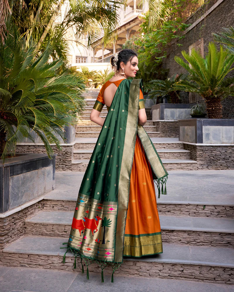 Womenline Orange Color Jacquard Silk Zari Weaving Work Lehenga Choli