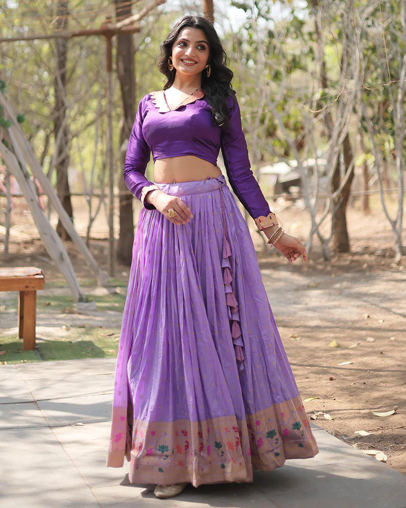 Womenline Lavender Color Dyable Jacquard Full Stitched Lehenga Choli
