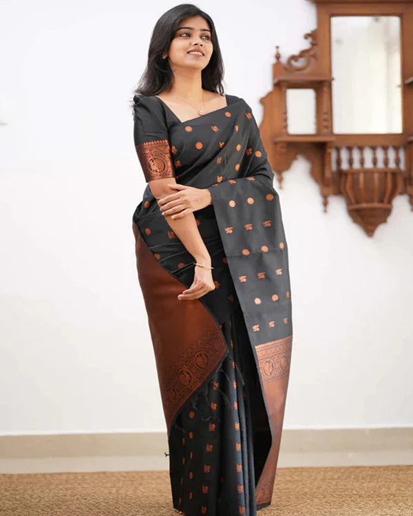 Womenline Black Color Banarasi Jacquard Soft Silk Saree