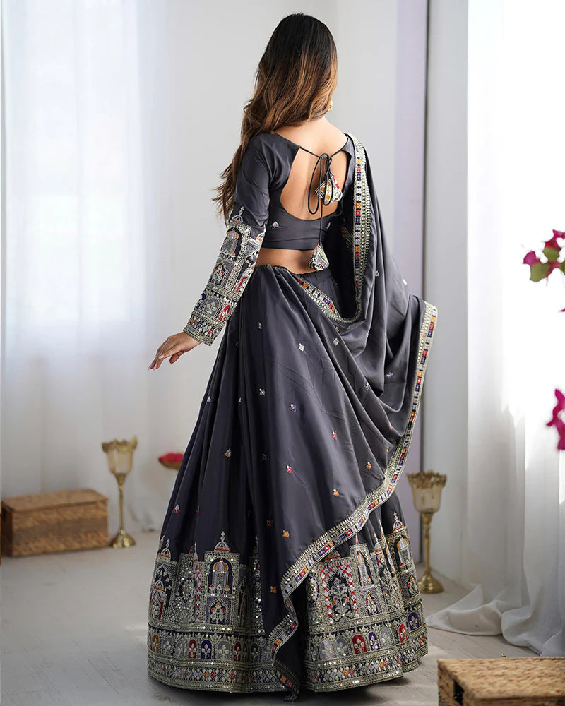 Womenline Black Color Natural Crepe silk Lehenga Choli