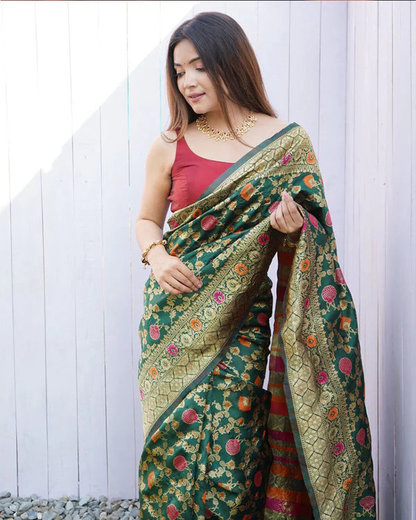 Womenline Mehndi Color Banarasi Soft Silk Saree