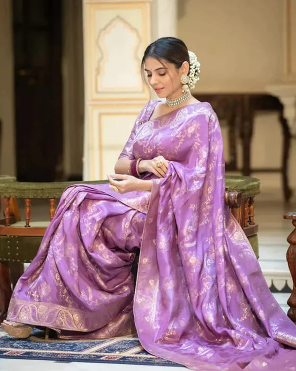 Womenline Lavender Color Banarasi Jacquard Zari Weaving Saree