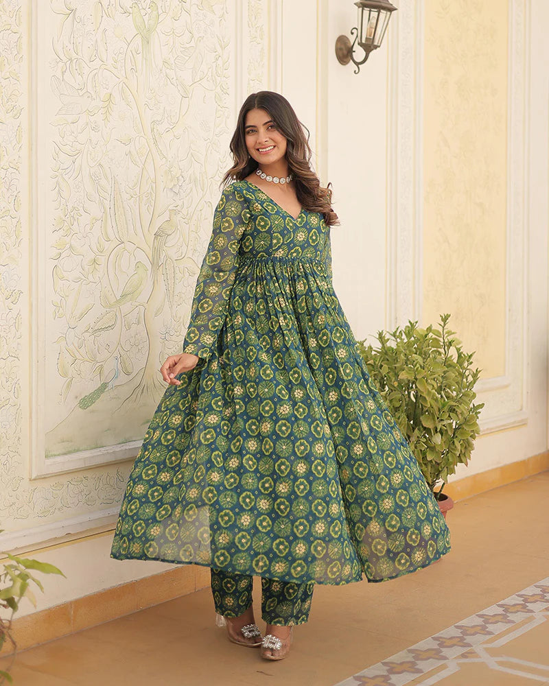 Womenline Designer Rama Color Georgette Printed Co-Ord Set