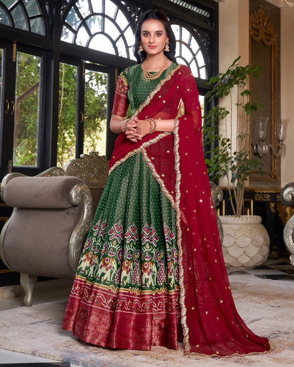 Womenline Green Color Kanchipuram Half Saree