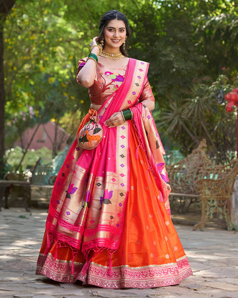 Womenline Orange Color Jacquard silk Lehenga Choli