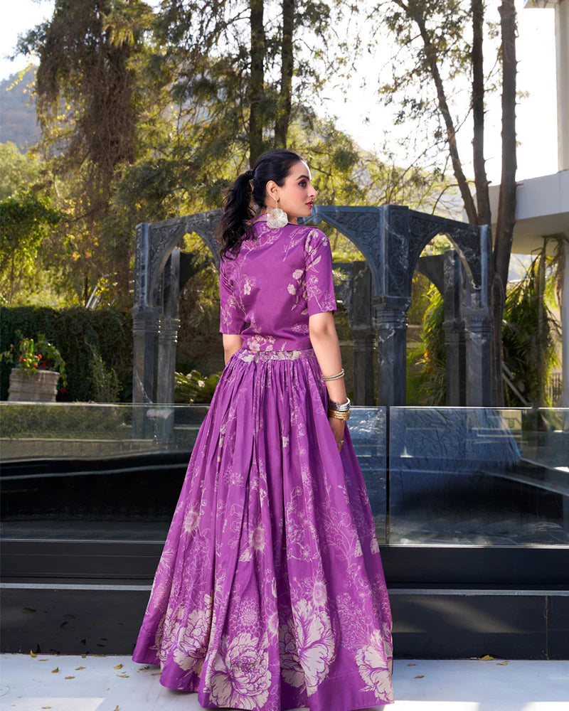 Womenline Purple Color Tussar Silk Lehenga Choli With koti