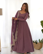 Womenline Onion Color Pure Chanderi Silk Three Piece Anarkali Suit
