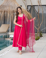 Womenline Rani Pink Color Chanderi Pure Roman Silk Anarkali Suit