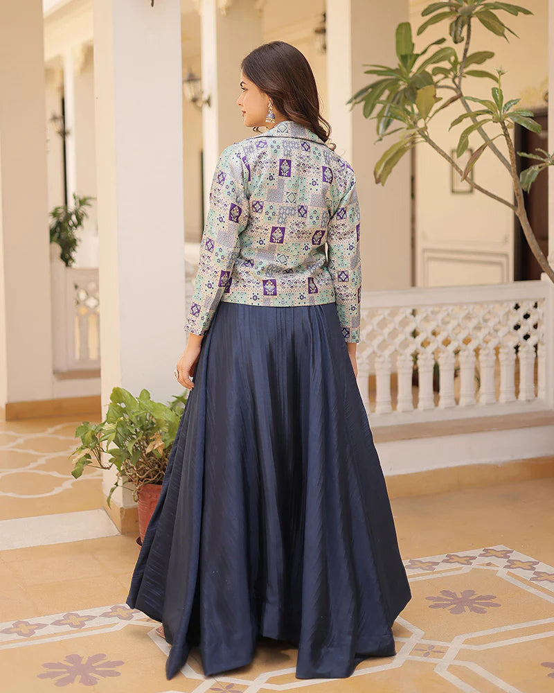 Womenline Navy Blue Color Pure Chinnon Lehenga Choli