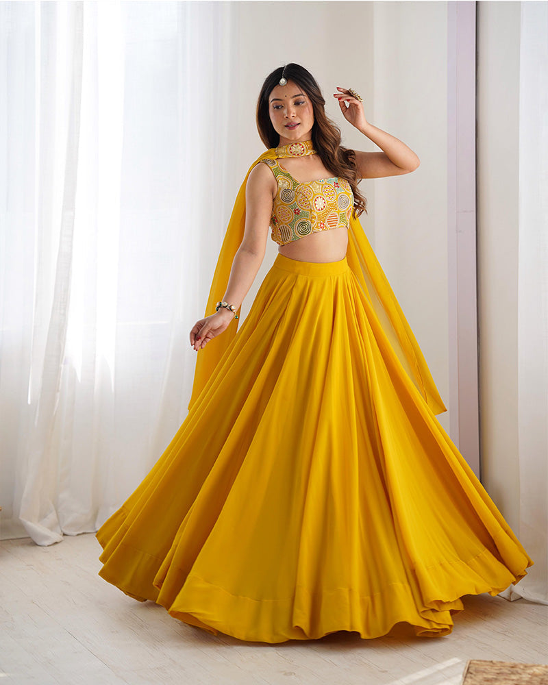 Womenline Yellow Color Pure Soft Georgette Lehenga Choli