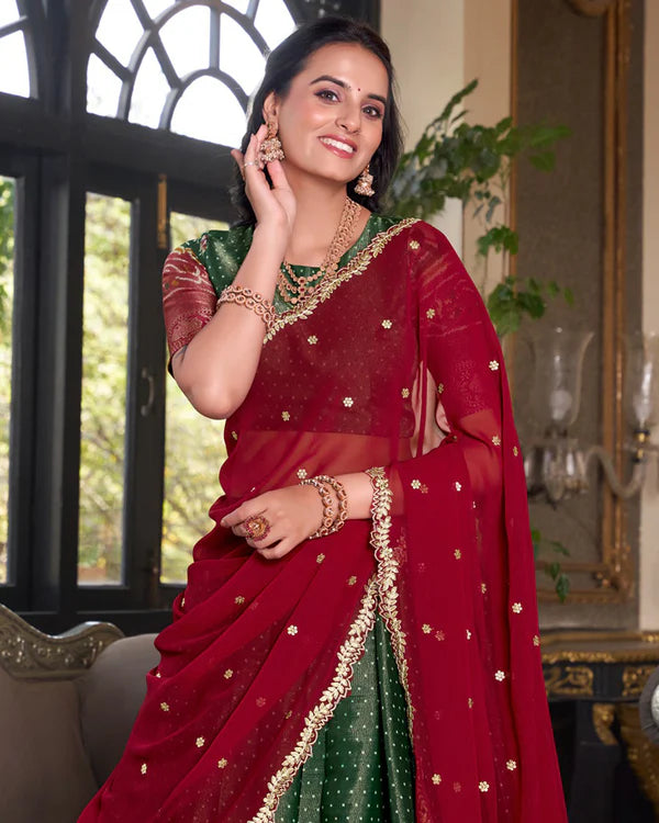 Womenline Green Color Kanchipuram Half Saree