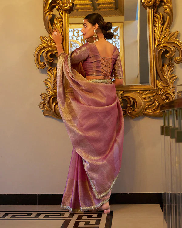Womenline Light Pink Color Weightless Tissue Shimmer Saree