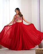 Womenline Red Color Pure Soft Georgette Lehenga Choli