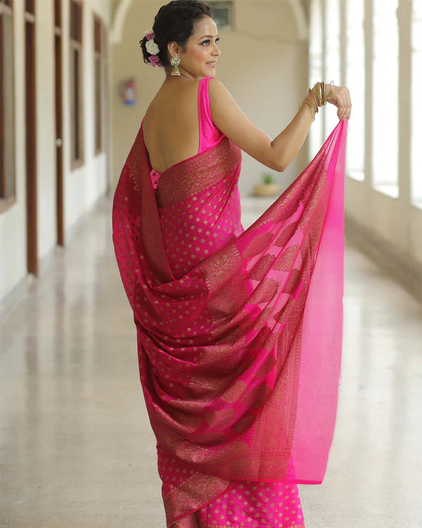 Womenline Pink Color Banarasi Jacquard Soft Silk Saree