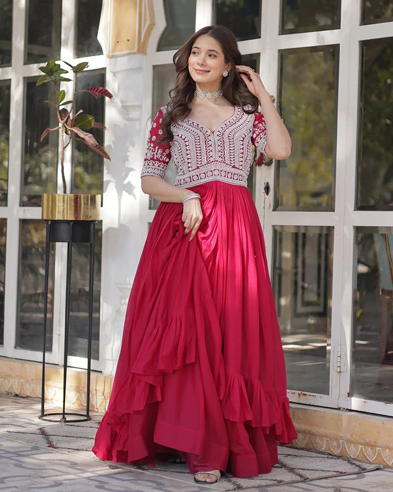 Womenline Rani Pink Color Western Style Embroidered Lehenga Choli