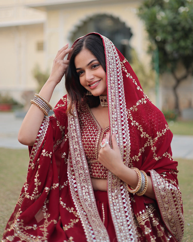 Womenline Wedding Wear Maroon Color Designer Blooming Semi stitched Lehenga Choli