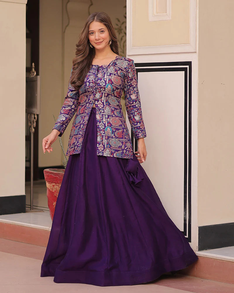 Womenline Purple Color Western Style Shimmer Lehenga Choli