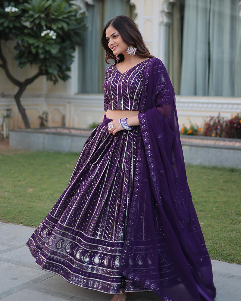 Womenline Designer Wine Color Faux Blooming Semi stitched Lehenga Choli