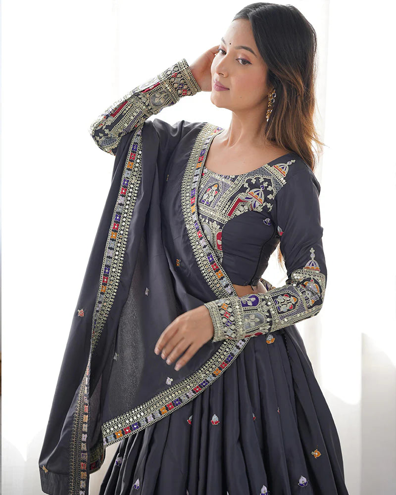 Womenline Black Color Natural Crepe silk Lehenga Choli
