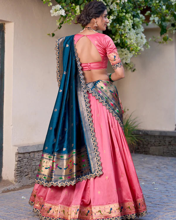 Womenline Light Pink Color Jacquard Silk Half Saree