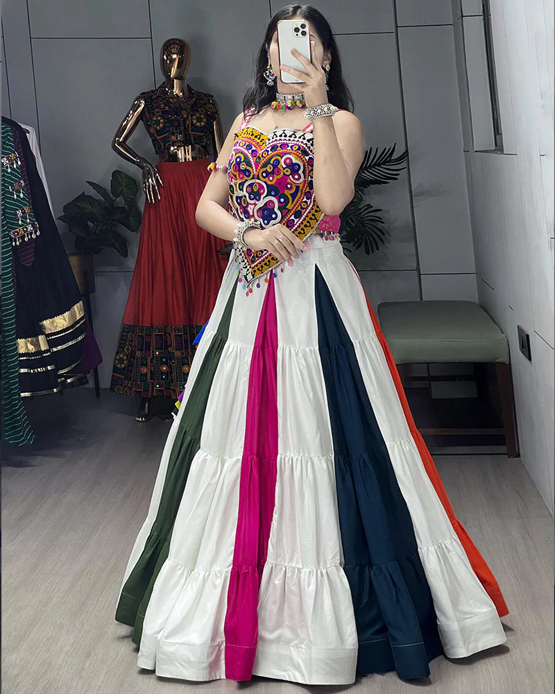 Womenline Colorful Multicolor Navratri Special Lehenga Choli with Vibrant Embroidery
