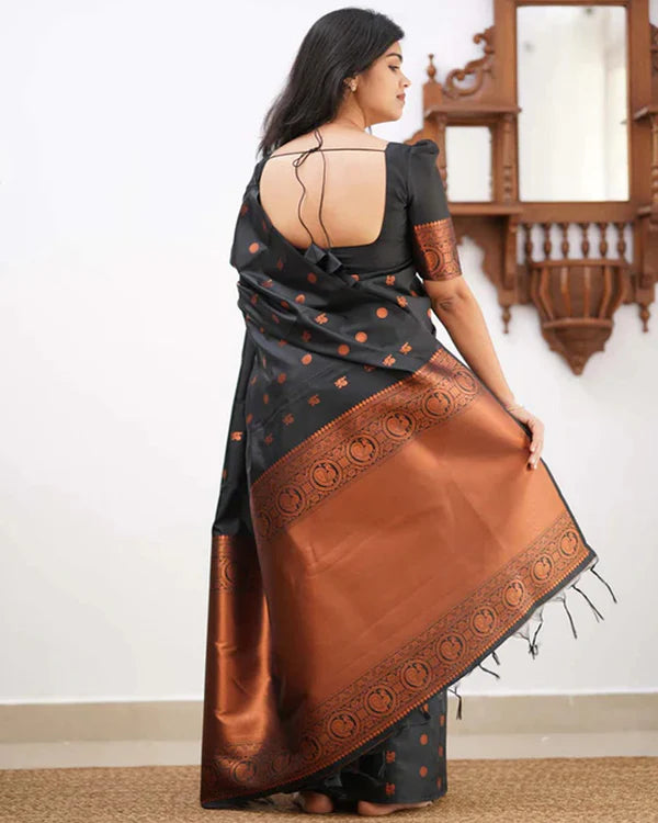 Womenline Black Color Banarasi Jacquard Soft Silk Saree