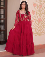 Womenline Elegant Rani Pink Floor-Length Gown With Golden Threadwork