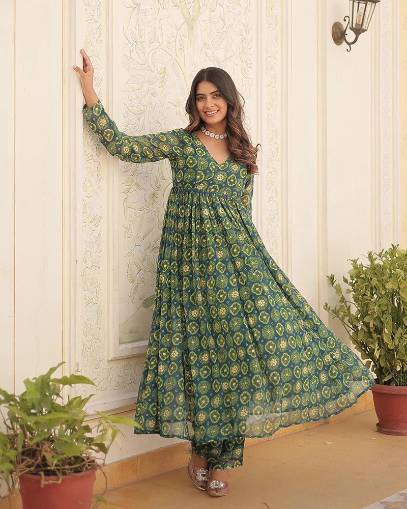 Womenline Designer Rama Color Georgette Printed Co-Ord Set