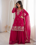 Womenline Rani Pink Color Soft Crunchy Silk Embroidered Plazzo Suit