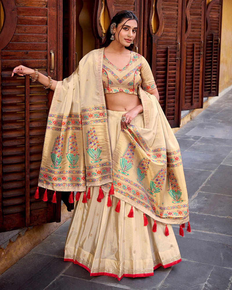 Womenline Designer Red Color Paithani Silk Lehenga Choli