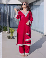 Womenline Rani Pink Color Ice Velvet Embroidered Plazzo Suit