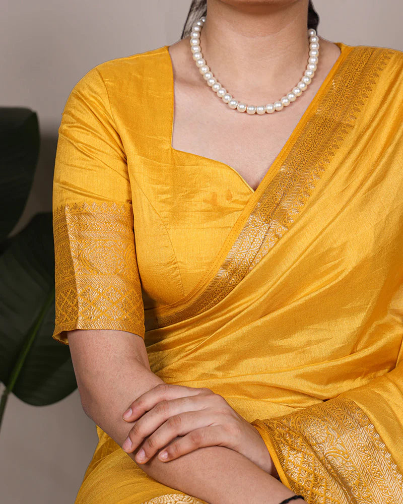 Womenline Yellow Color Nylon Dola Silk Zari Weaving Saree