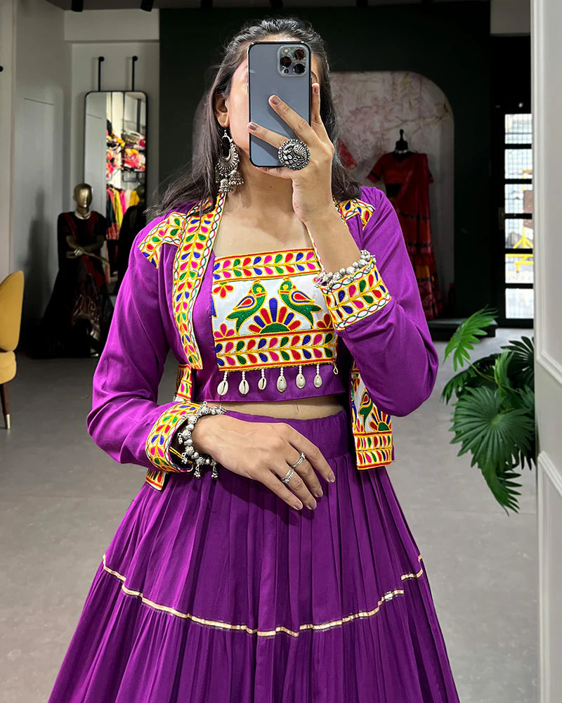 Womenline Purple Color Pure Rayon Gamthi Navratri Lehenga Choli