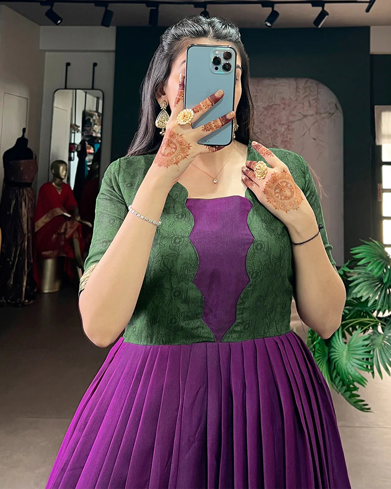Womenline Purple Color Viscose Chanderi Floral Printed Gown