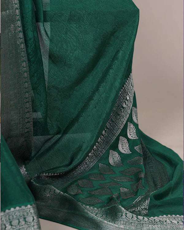 Womenline Green Color Chinon Self Printed Saree