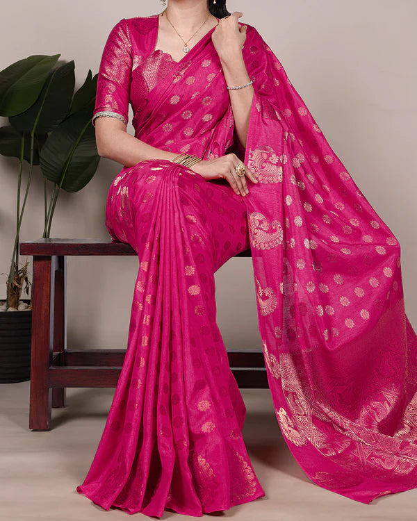 Womenline Pink Color Roop Silk Zari Weaving Saree