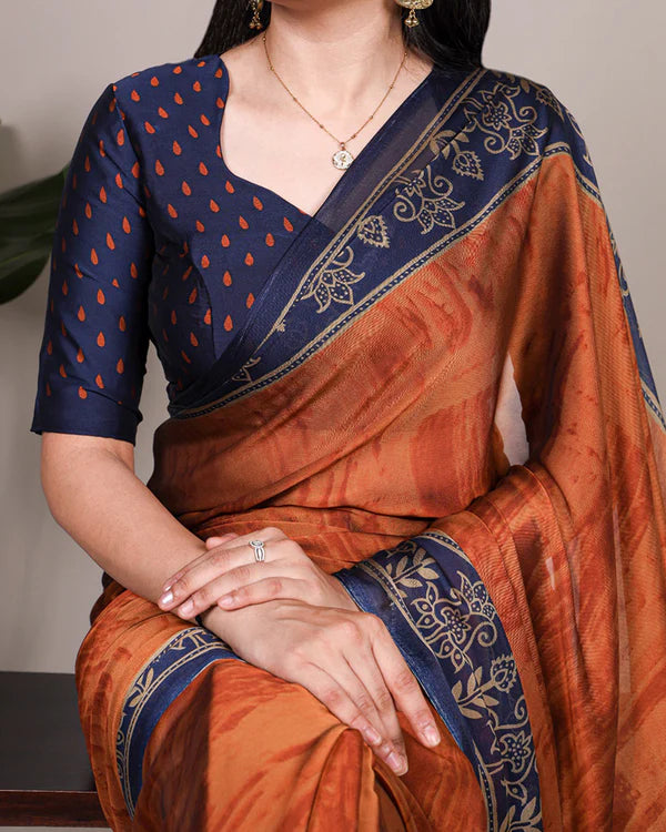 Womenline Rust Orange Color Rangoli Silk Printed Saree