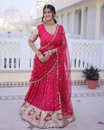 Womenline Pink Color Dola Silk Embroidered Lehenga Choli