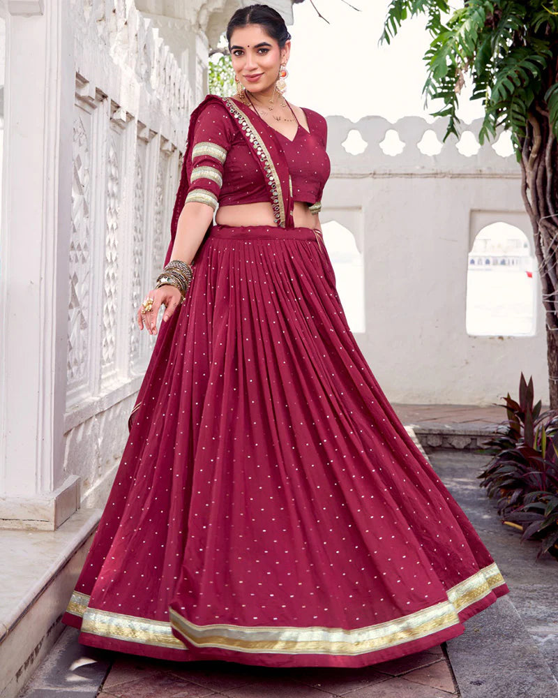 Womenline Classic Maroon Color Pure Chanderi Navratri Lehenga Choli