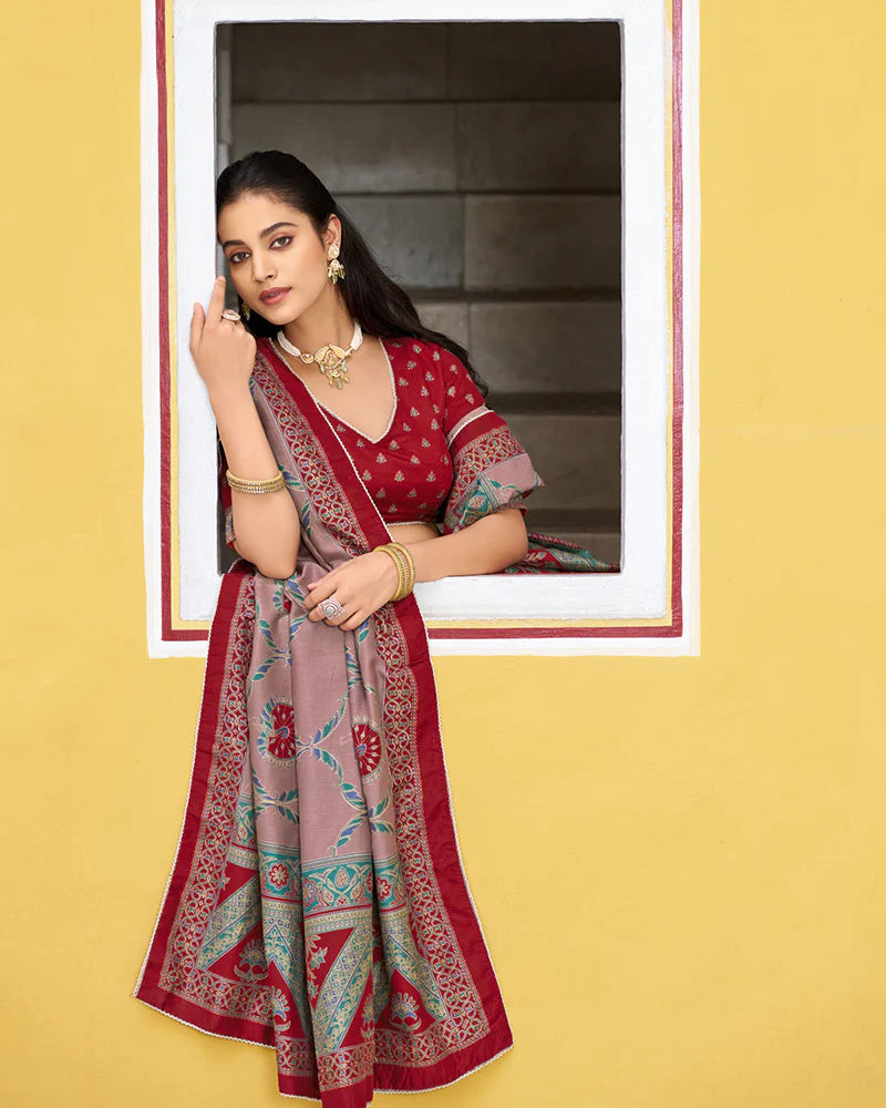 Womenline Maroon Color Tasar Silk Printed Sparkle Lehenga Choli