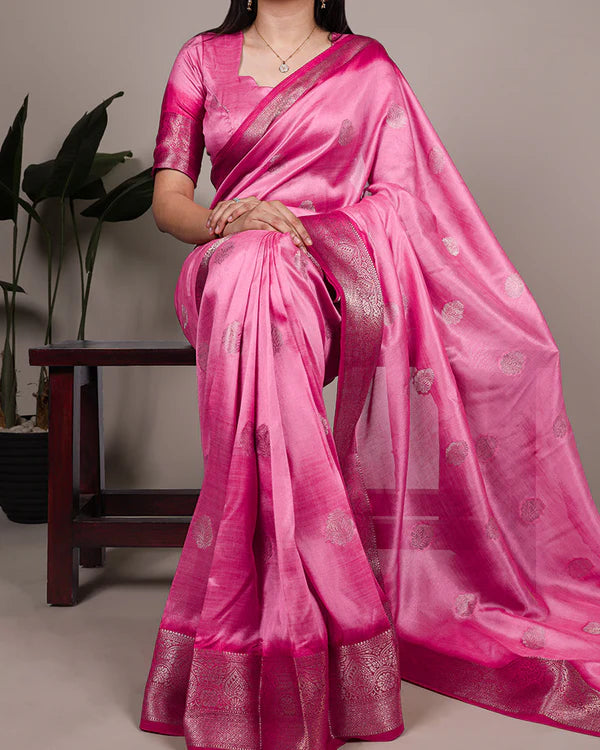 Womenline Pink Color Rumali Silk Zari Weaving Saree