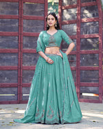 Womenline Sky Blue Color Star Georgette Embroidered Lehenga Choli