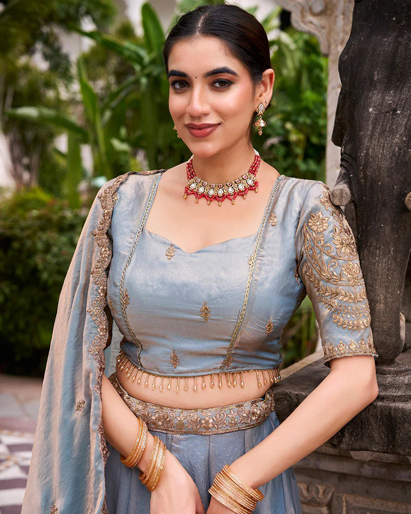 Womenline Sky Blue Color Fendi Pastel Lehenga Choli