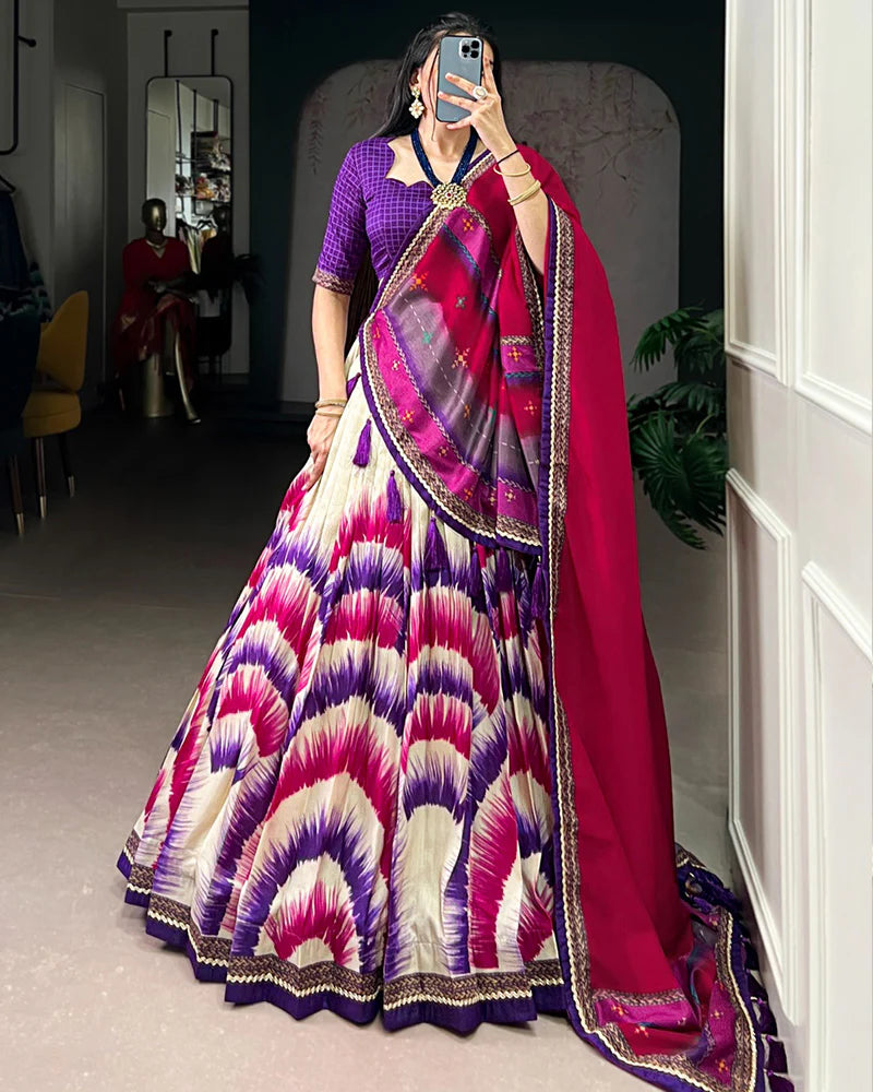 Womenline Purple Color Tasar Silk Dye Printed Lehenga Choli