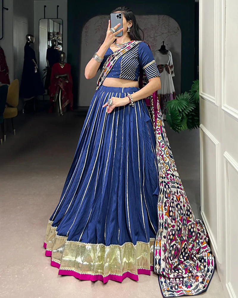 Womenline Traditional Firozi Color Chanderi Navratri Lehenga Choli