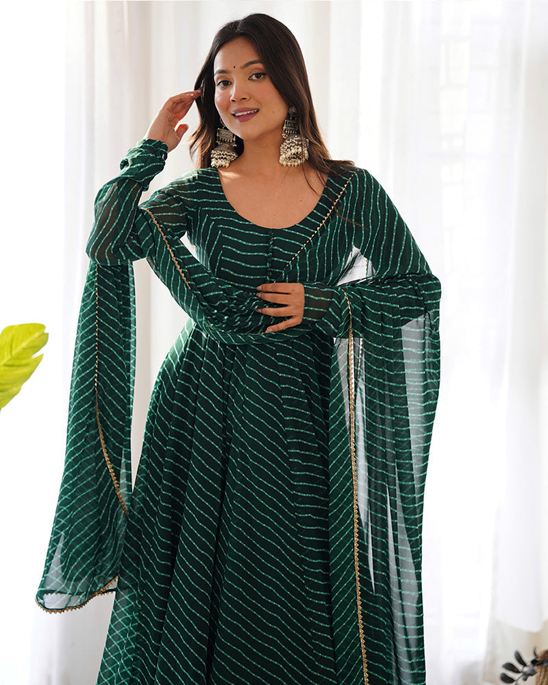 Womenline Green Color Laheriya Print Georgette Three Piece Anarkali Suit