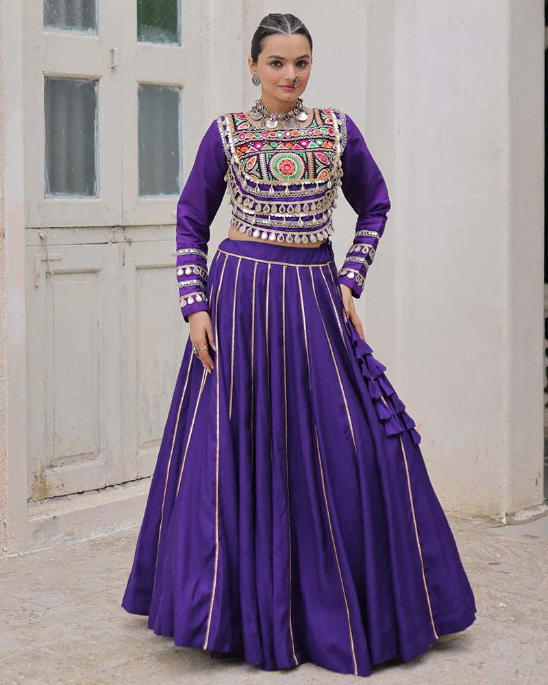 Womenline Purple Color Roman Silk Navratri Lehenga Choli