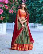Womenline Green Color Kanchipuram Silk Designer Half Saree