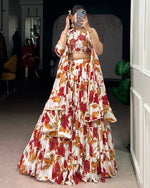 Womenline White Color Marble Floral Printed Lehenga Choli