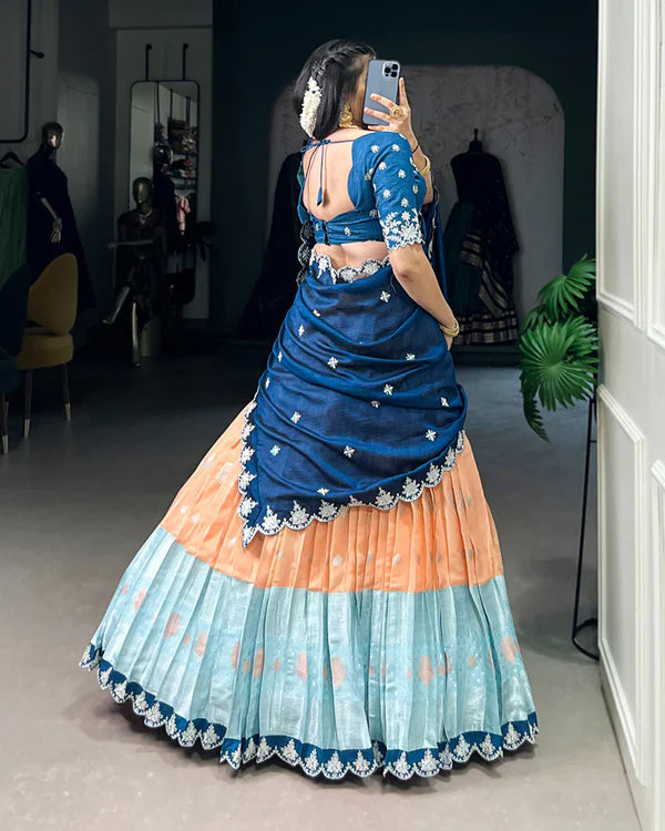 Womenline Orange Color Zari Kota Embroidered Half Saree